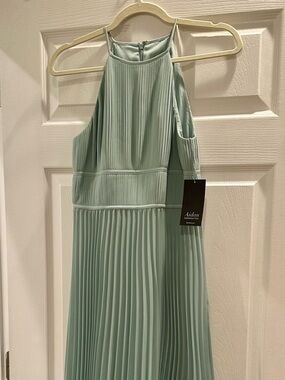 Aidan Mattox Pleated Halter Midi Dress - Sage